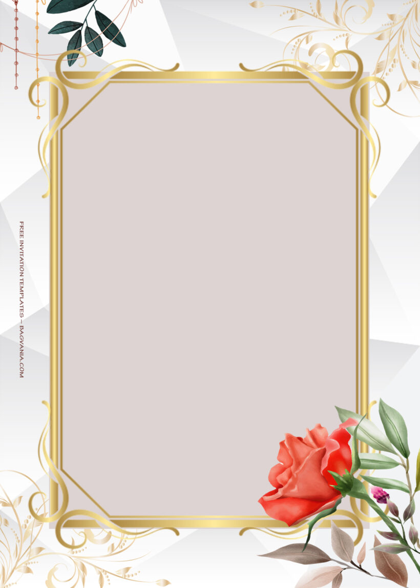 7+ Roses Are Red Gold Floral Wedding Invitation Templates Three