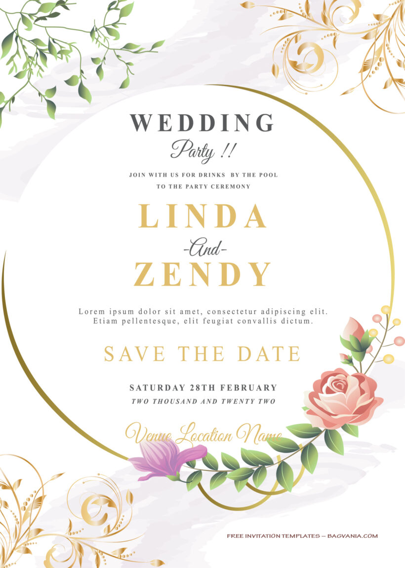 8+ Circle Of Floral Gold Wedding Invitation Templates Title