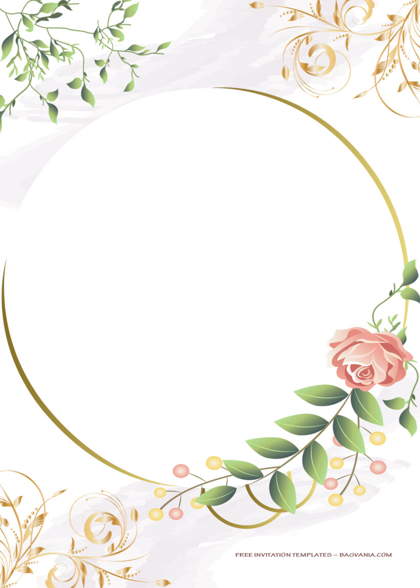 8+ Circle Of Floral Gold Wedding Invitation Templates Two