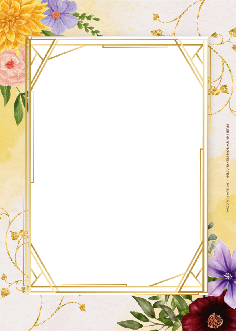 8+ Mix Of Spring Gold Floral Wedding Invitation Templates Five