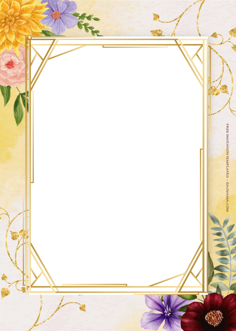 8+ Mix Of Spring Gold Floral Wedding Invitation Templates Four
