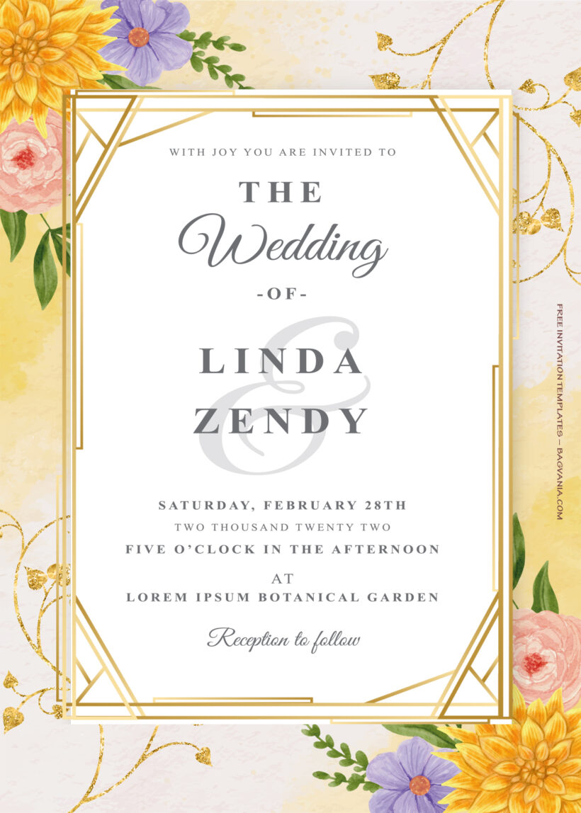 8+ Mix Of Spring Gold Floral Wedding Invitation Templates title