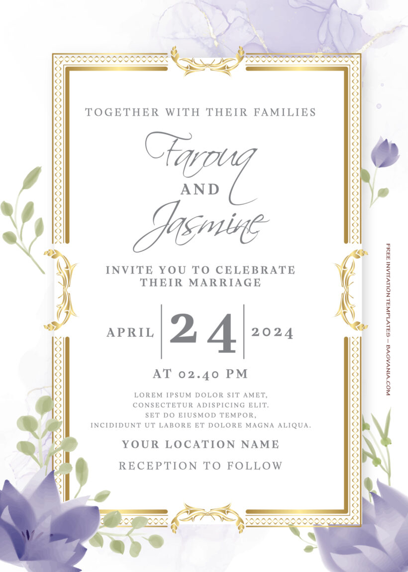 8+ Purple Summer Gold Floral Wedding Invitation Templates Title
