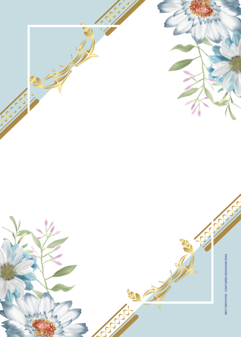 9+ Blue Blossom Gold Floral Wedding Invitation Templates Four