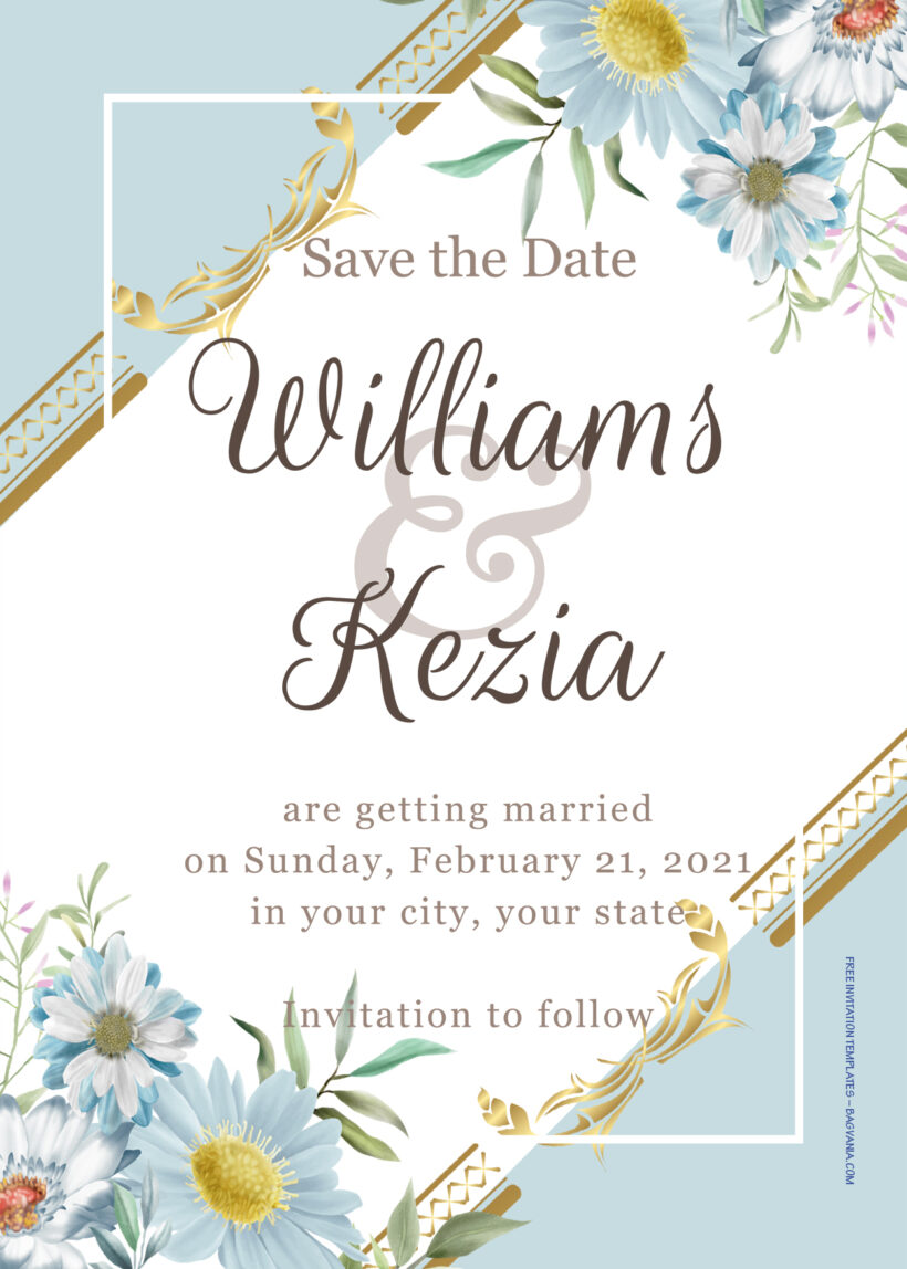 9+ Blue Blossom Gold Floral Wedding Invitation Templates Title