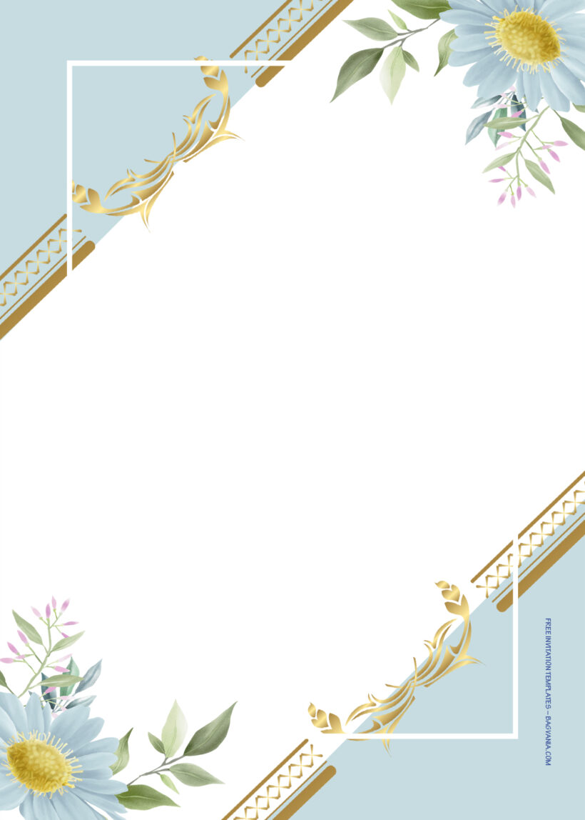 9+ Blue Blossom Gold Floral Wedding Invitation Templates Two