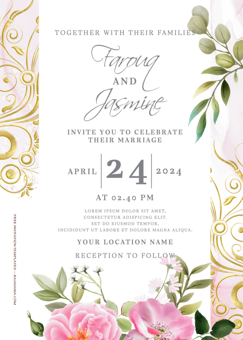 9+ Fancy In Gold Floral Wedding Invitation Templates Title