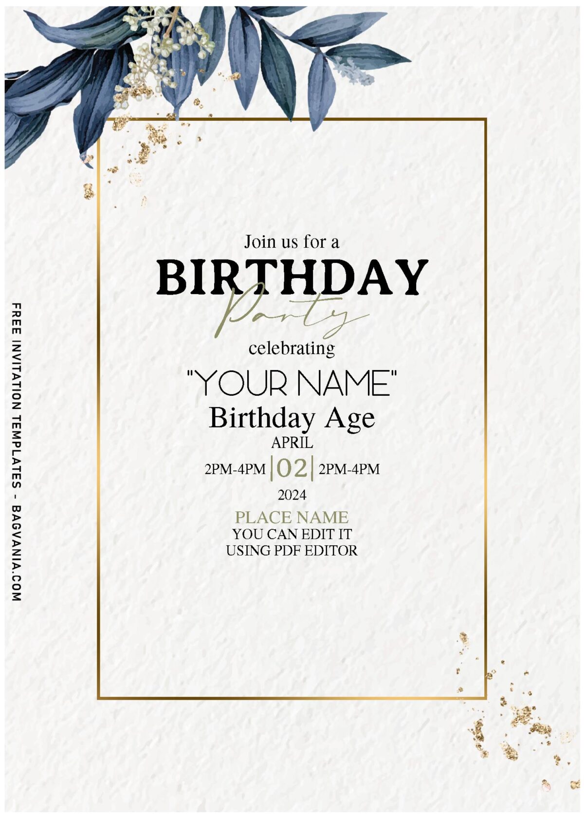 (Free Editable PDF) Elegant Vintage Foliage Pressed Birthday Invitation Templates with simple design