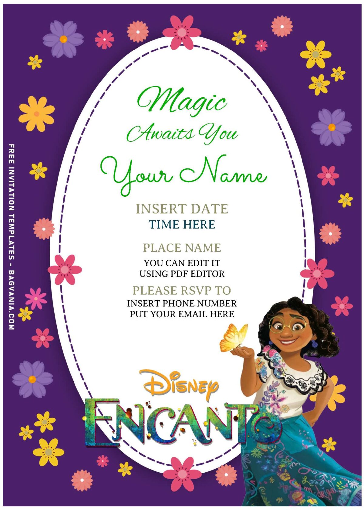 (Free Editable PDF) Mirable & Friends Encanto Birthday Invitation Templates with colorful flowers