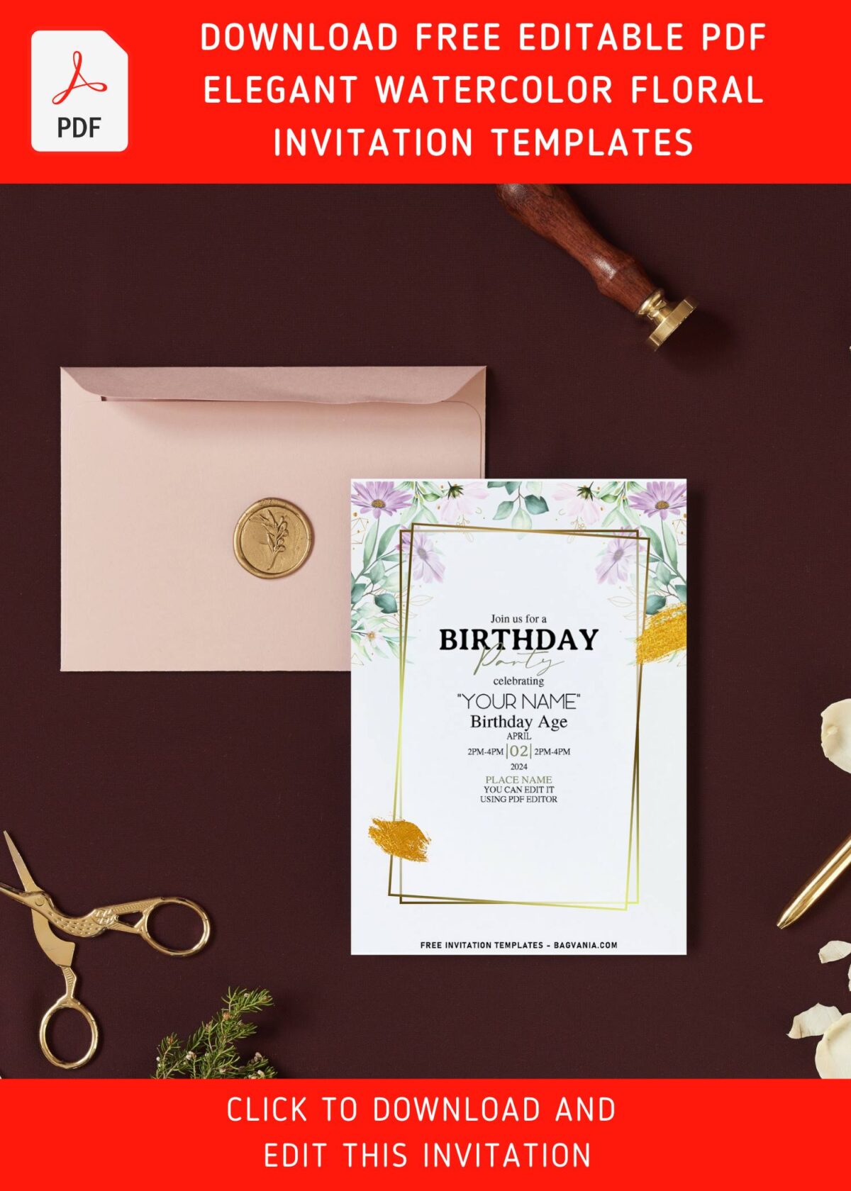 (Free Editable PDF) Spring Romance Birthday Invitation Templates with white daisy