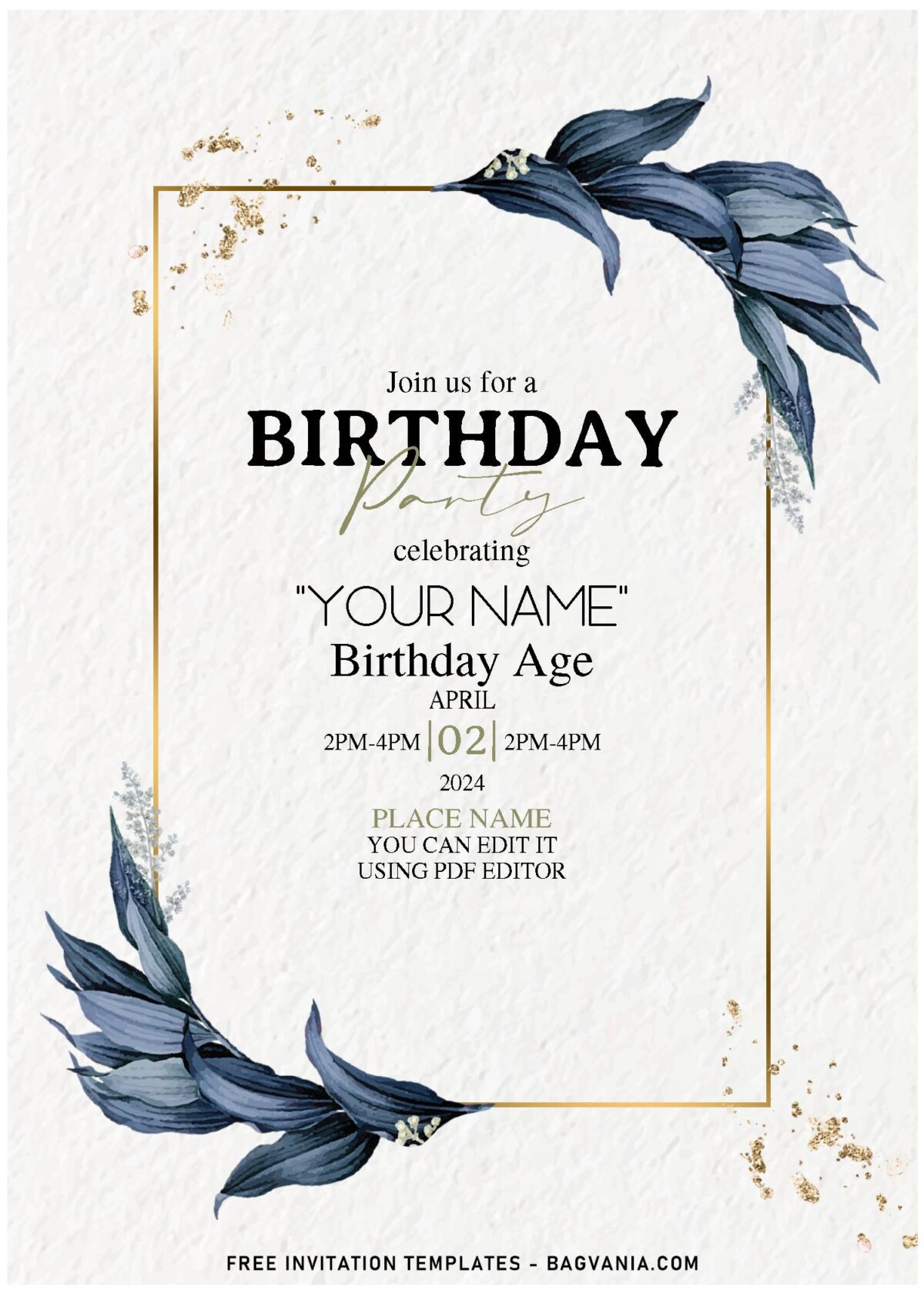 (Free Editable PDF) Elegant Vintage Foliage Pressed Birthday Invitation Templates with canvas white background