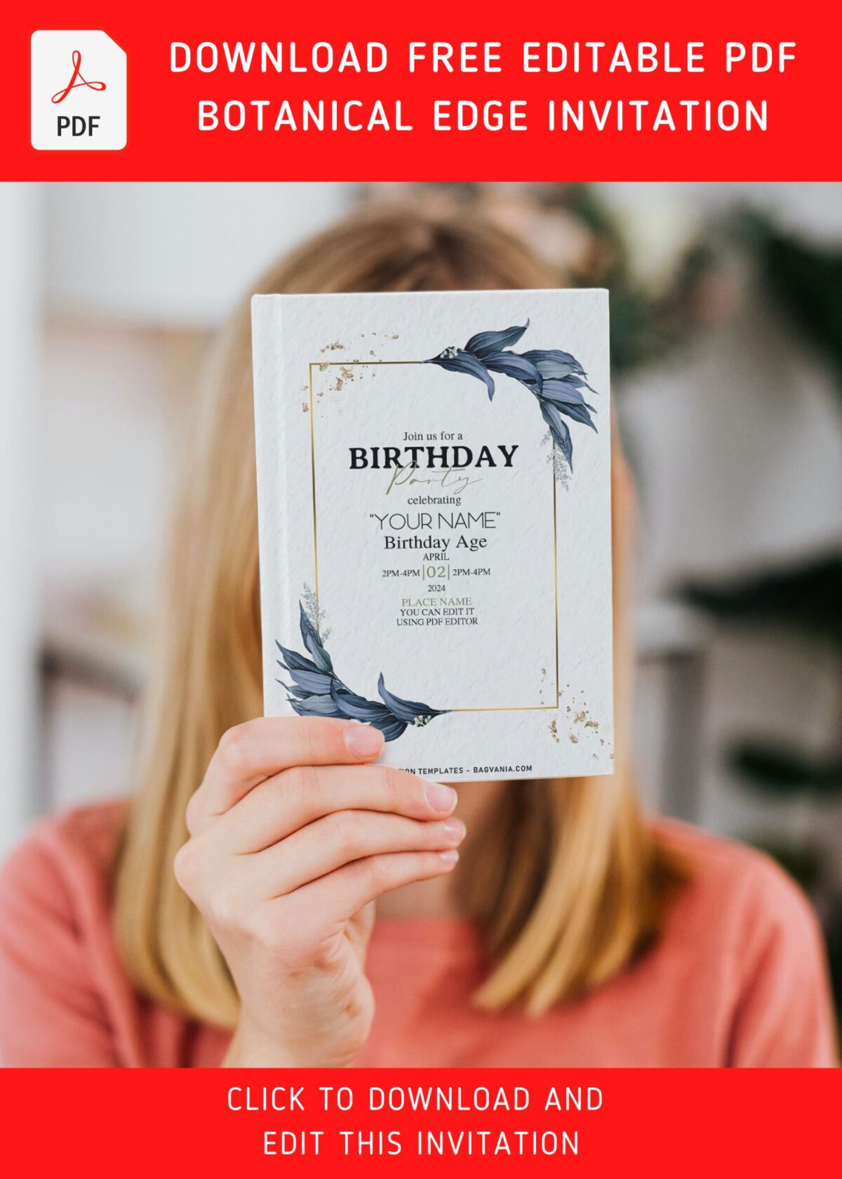 (Free Editable PDF) Elegant Vintage Foliage Pressed Birthday Invitation Templates with 