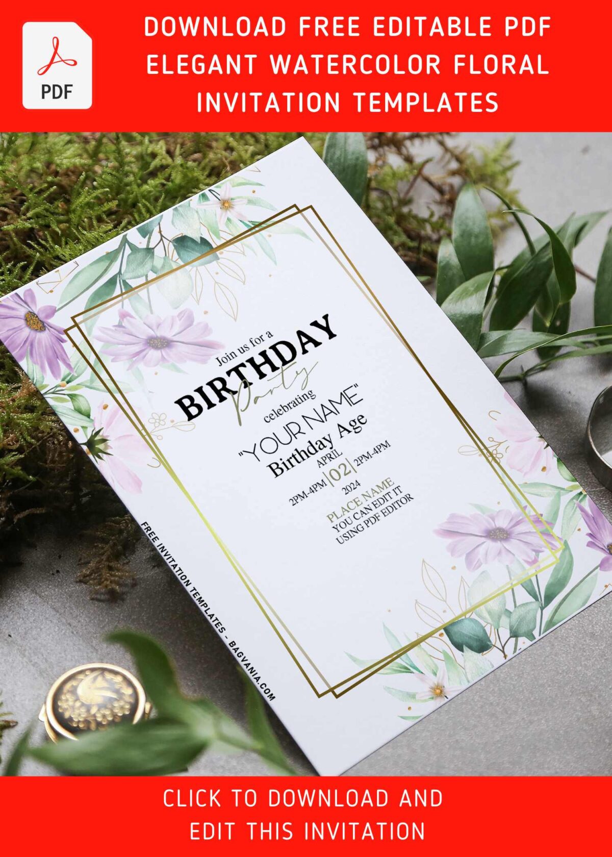 (Free Editable PDF) Spring Romance Birthday Invitation Templates with velum white backdrop