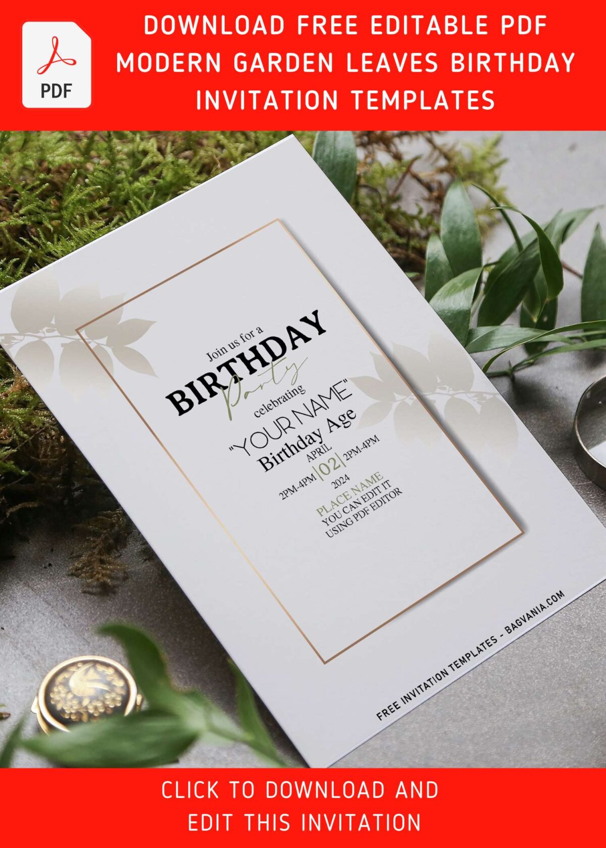 (Free Editable PDF) Garden Leaves Invitation Templates For Summer Celebrations with elegant script