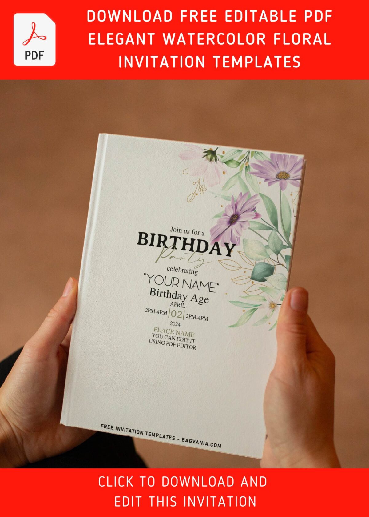 (Free Editable PDF) Spring Romance Birthday Invitation Templates with canvas white background