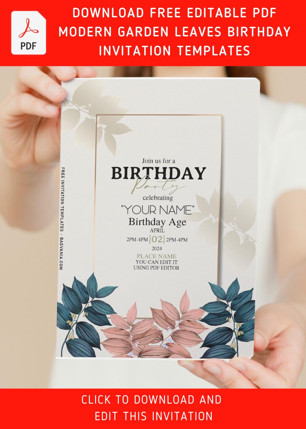 (Free Editable PDF) Garden Leaves Invitation Templates For Summer Celebrations with editable text