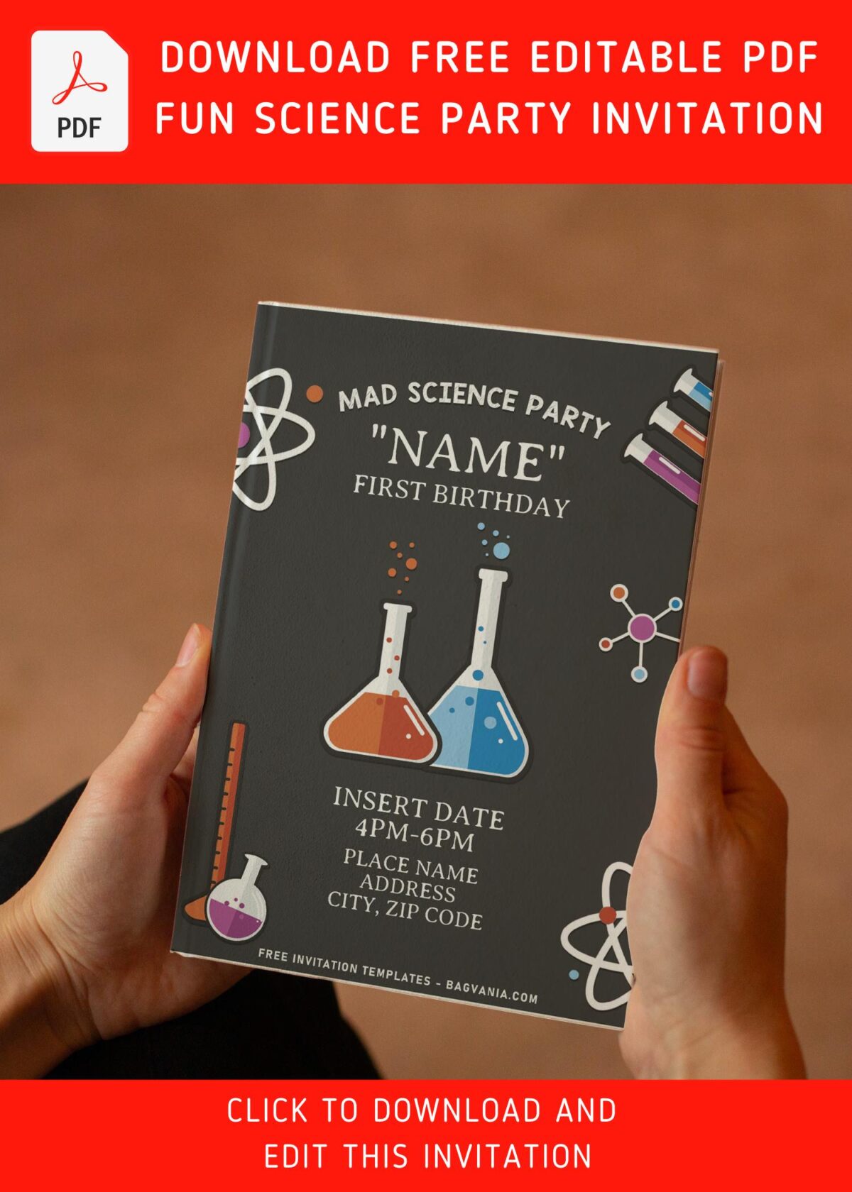 (Free Editable PDF) Fabulous Mad Scientist Birthday Party Invitation Templates with tube flask