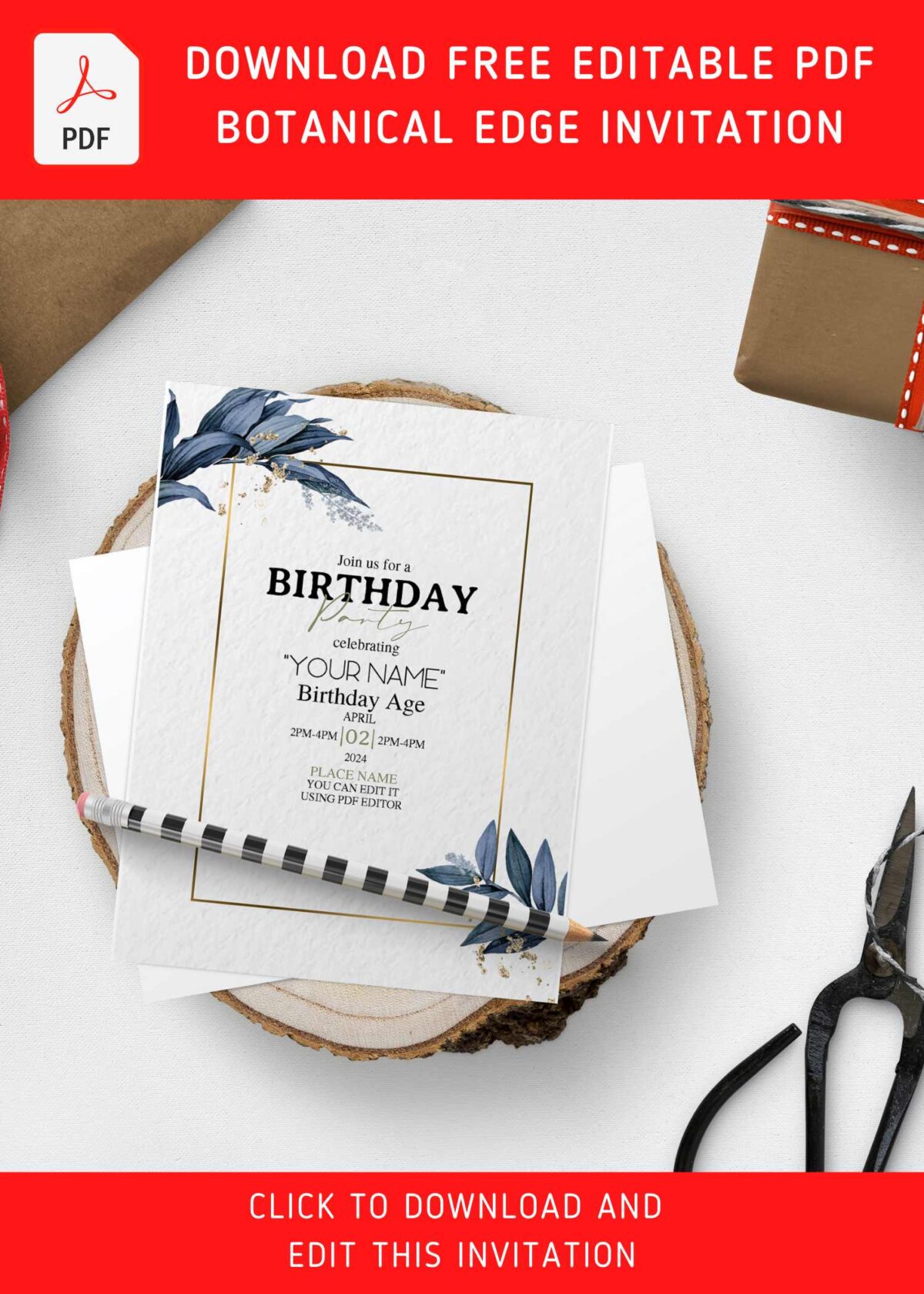 (Free Editable PDF) Elegant Vintage Foliage Pressed Birthday Invitation Templates with 