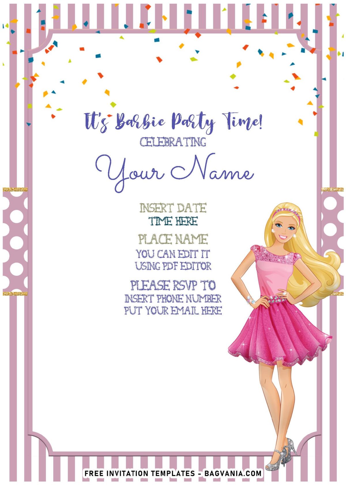 (Free Editable PDF) Festive Barbie Birthday Party Invitation Templates with cute wordings