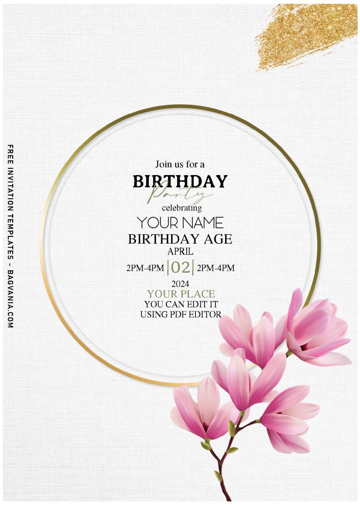 (Free Editable PDF) Enchanting Floral Frame Birthday Invitation Templates with watercolor magnolia