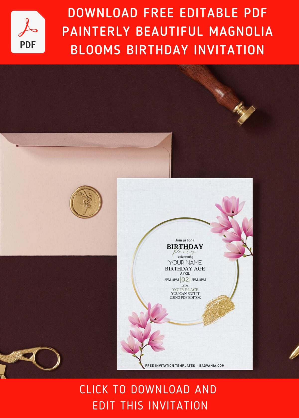 (Free Editable PDF) Enchanting Floral Frame Birthday Invitation Templates with elegant script
