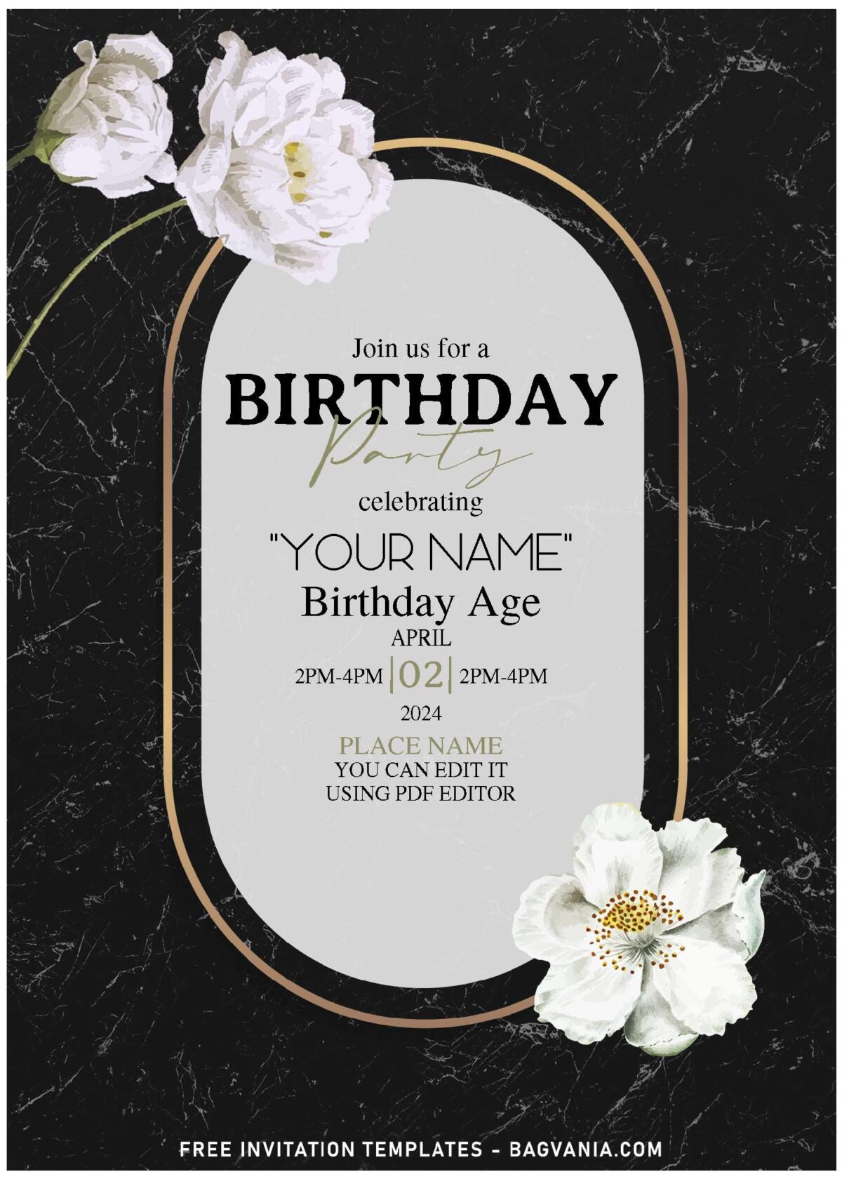(Free Editable PDF) Pristine White Garden Rose Birthday Invitation Templates with elegant script