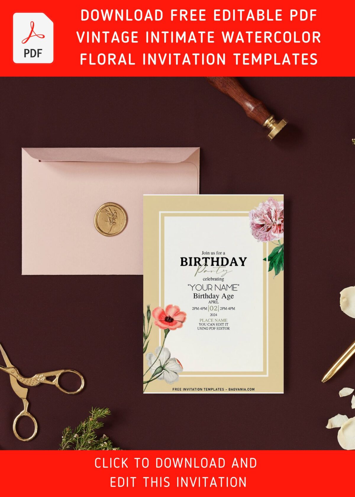 (Free Editable PDF) Intimate Blush Paper Blooms Birthday Invitation Templates with gorgeous anemone