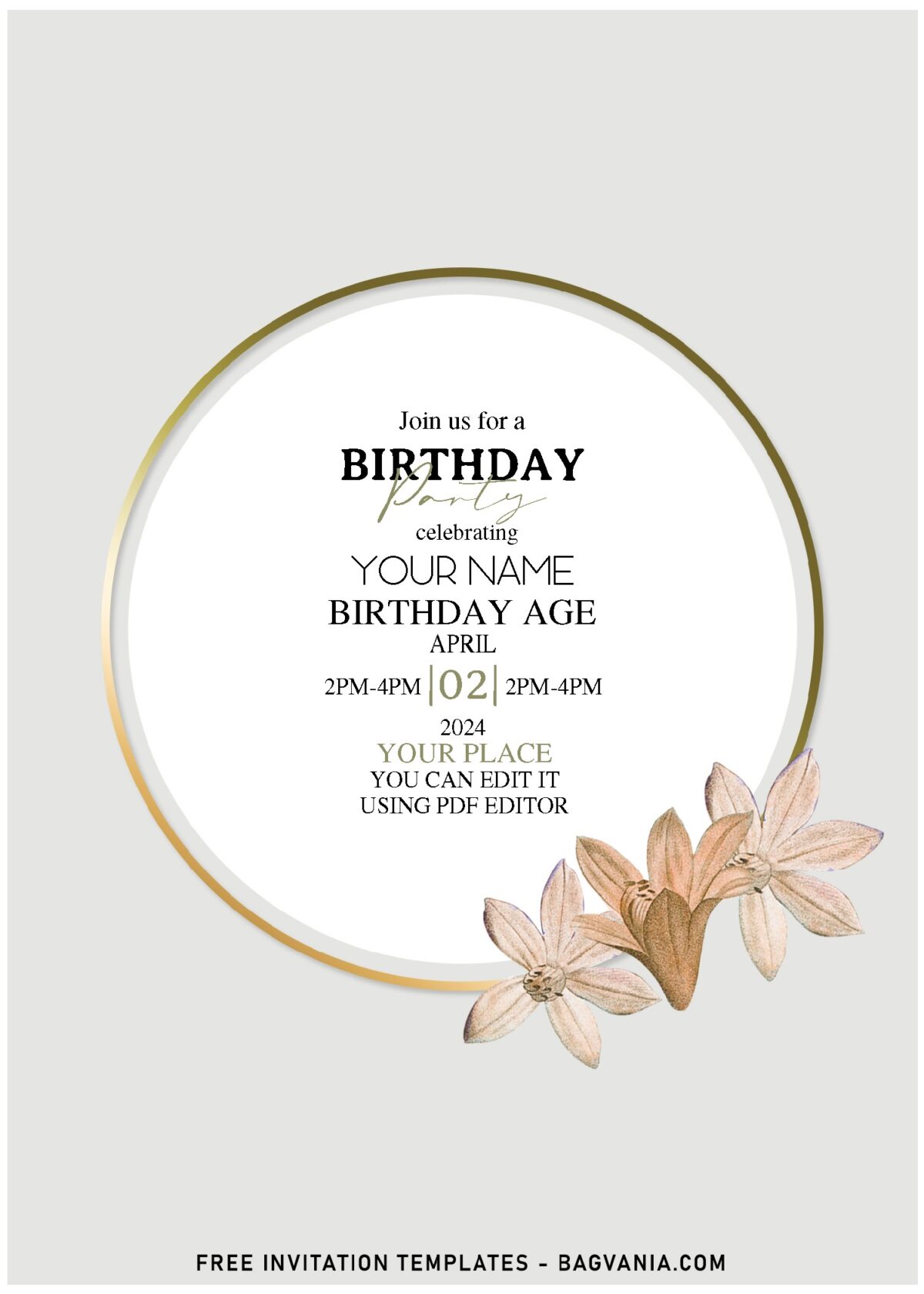 (Free Editable PDF) Attractive Floral Frame Birthday Invitation Templates with bull tongue flower