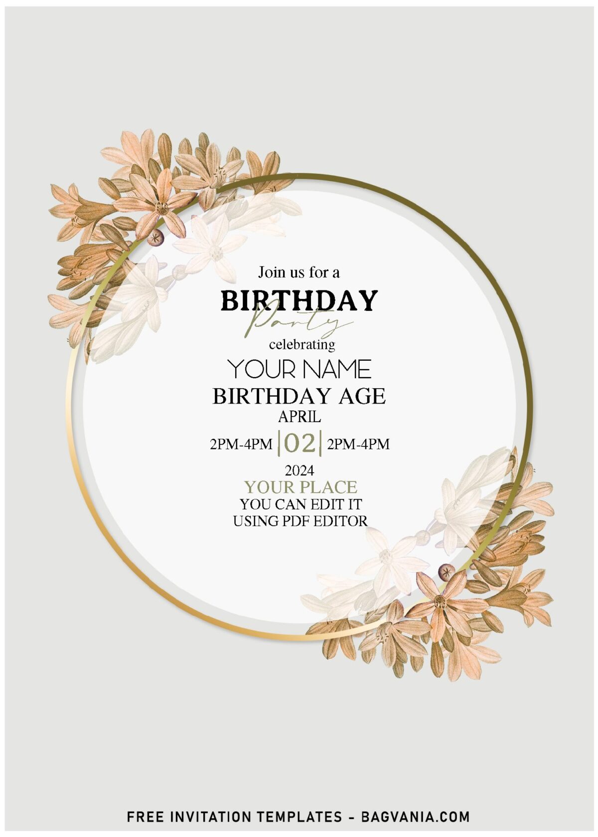 (Free Editable PDF) Attractive Floral Frame Birthday Invitation Templates with gorgeous rustic background