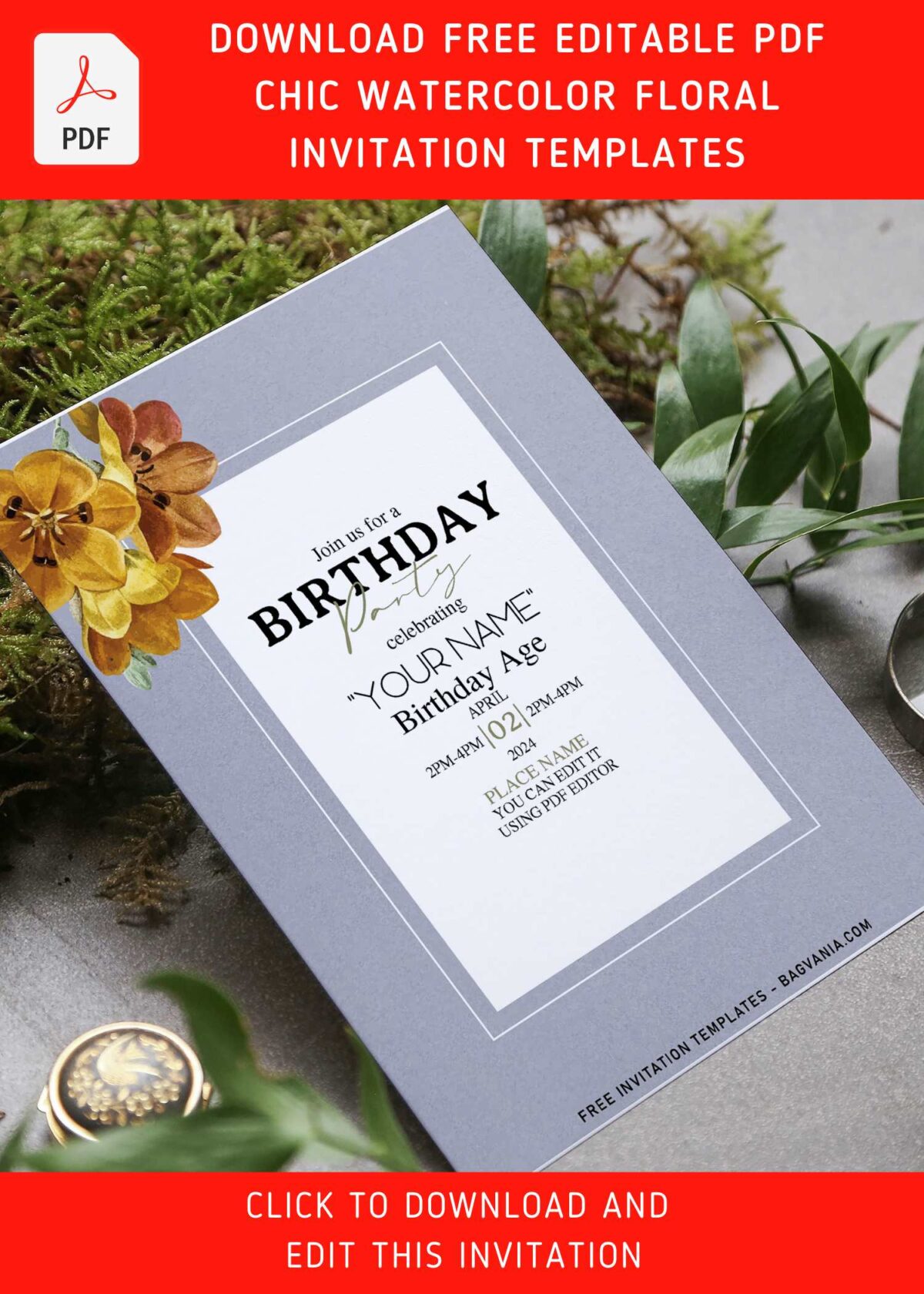 (Free Editable PDF) Garden Romance Floral Birthday Invitation Templates with simple white text box