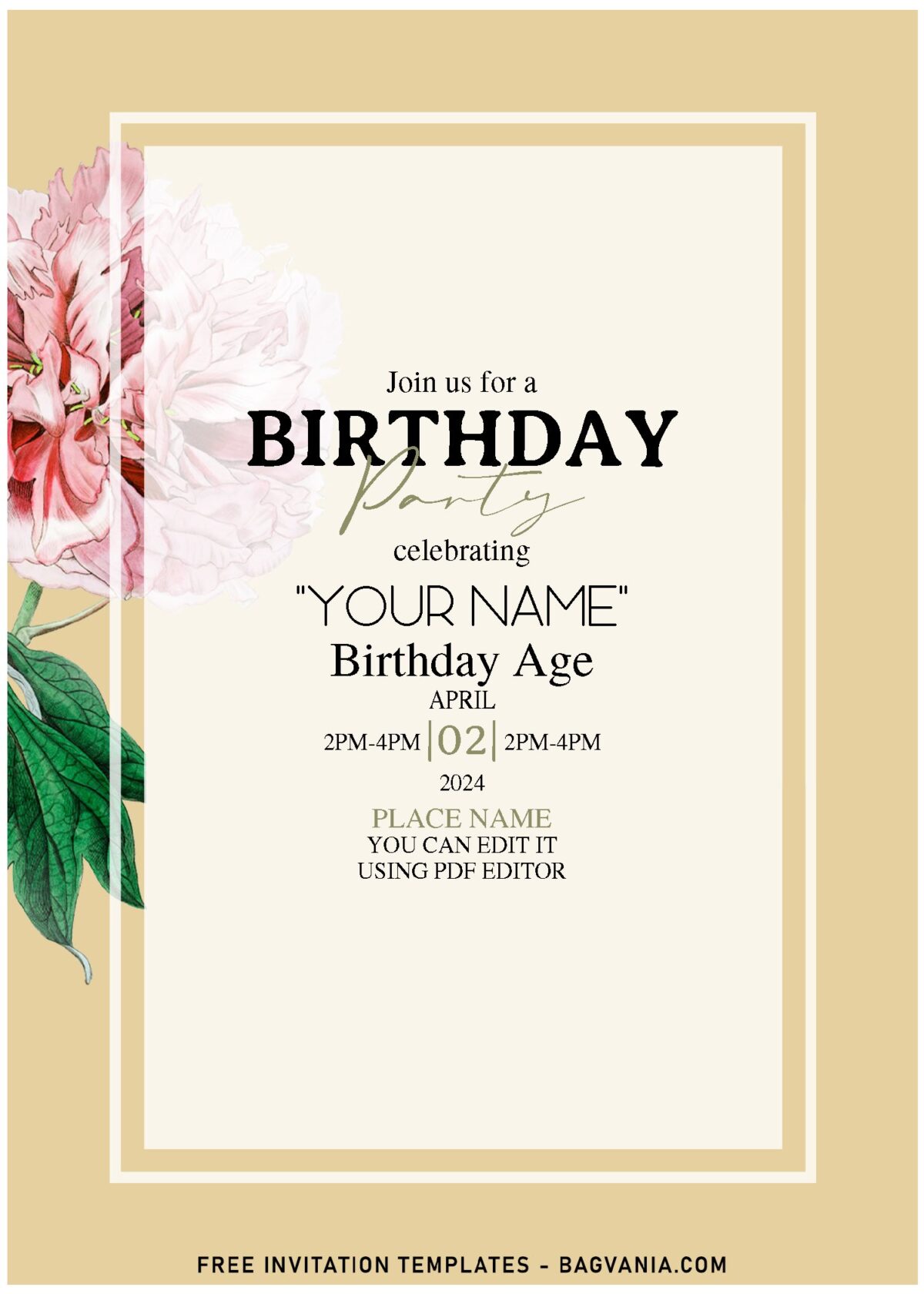(Free Editable PDF) Intimate Blush Paper Blooms Birthday Invitation Templates with elegant script