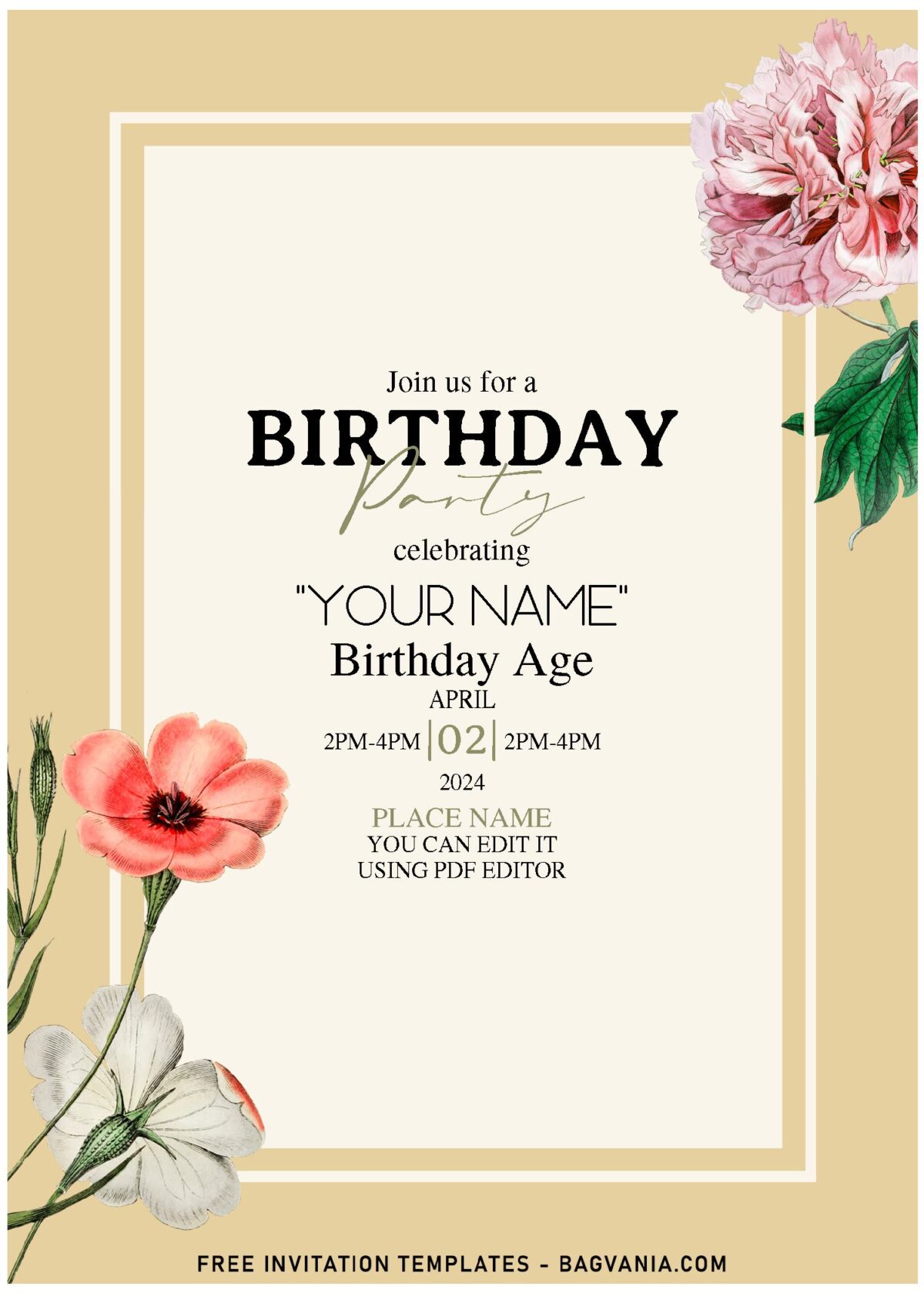 (Free Editable PDF) Intimate Blush Paper Blooms Birthday Invitation Templates