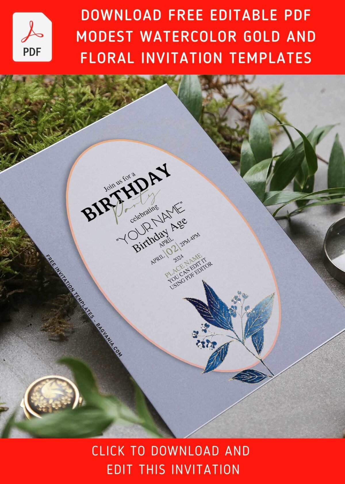 (Free Editable PDF) Simply Gorgeous Blue Foliage Invitation Templates with 