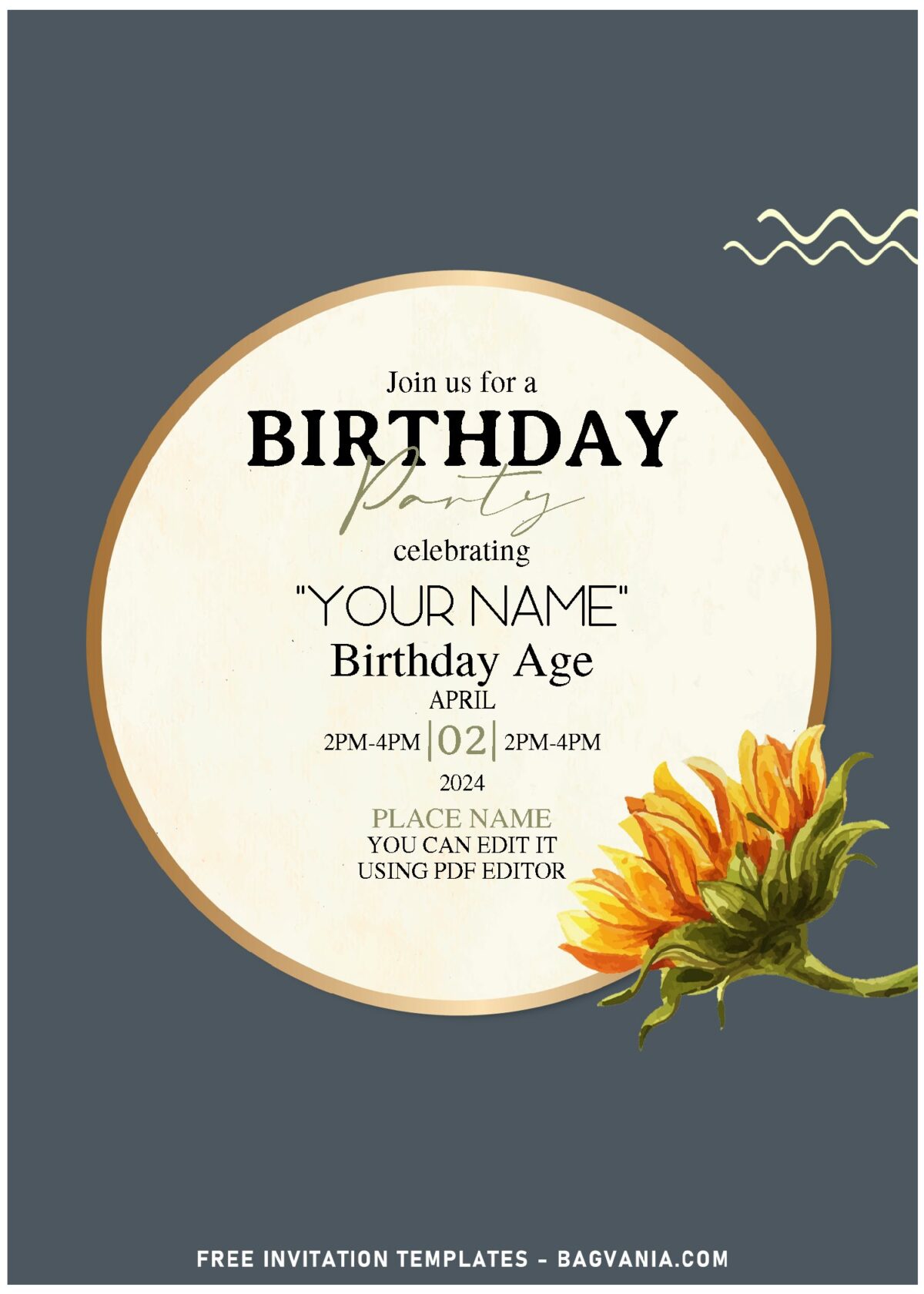 (Free Editable PDF) Aesthetic Marigold & Sunflower Garden Birthday Invitation with elegant script