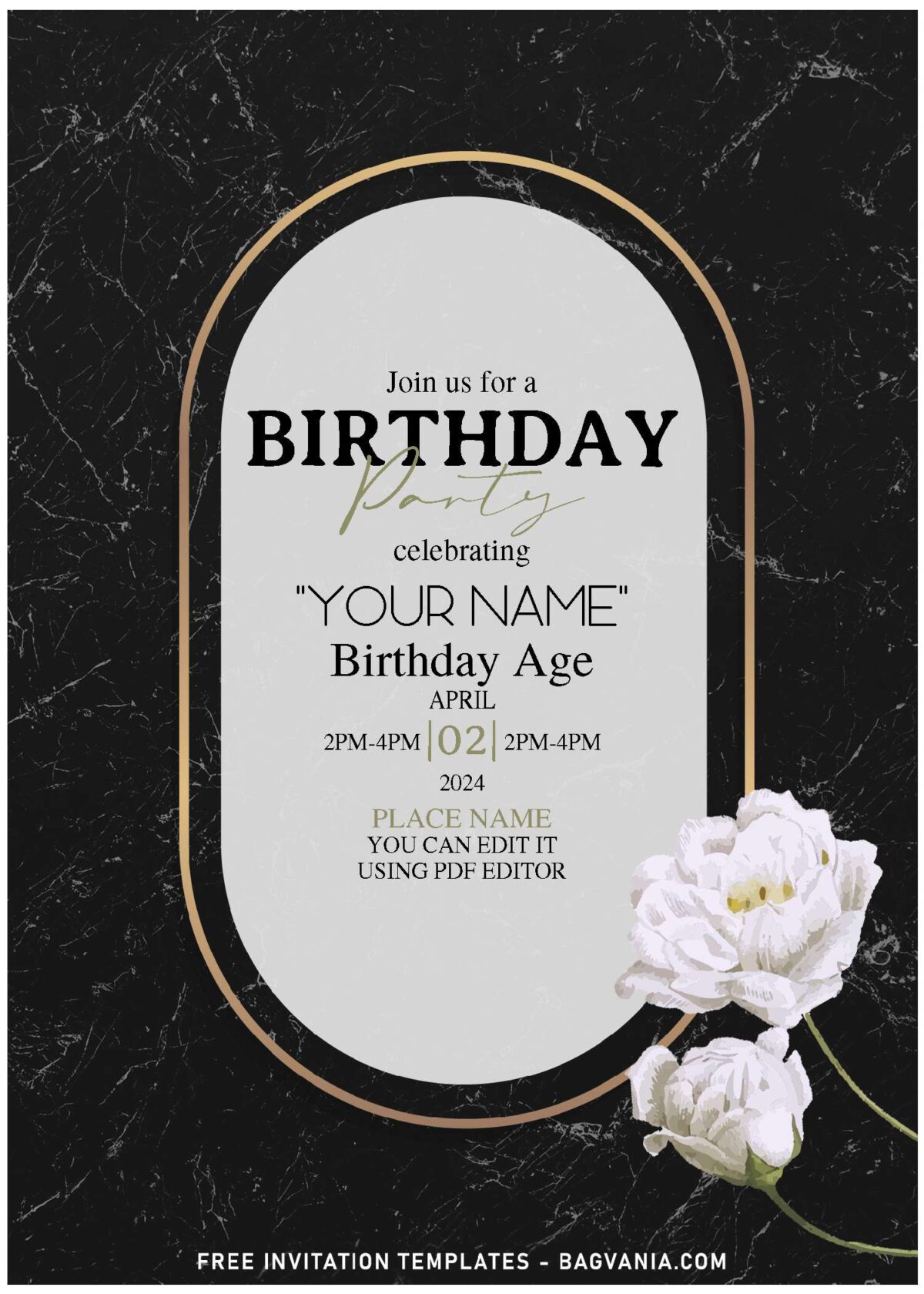 (Free Editable PDF) Pristine White Garden Rose Birthday Invitation Templates with elegant wedding arch frame