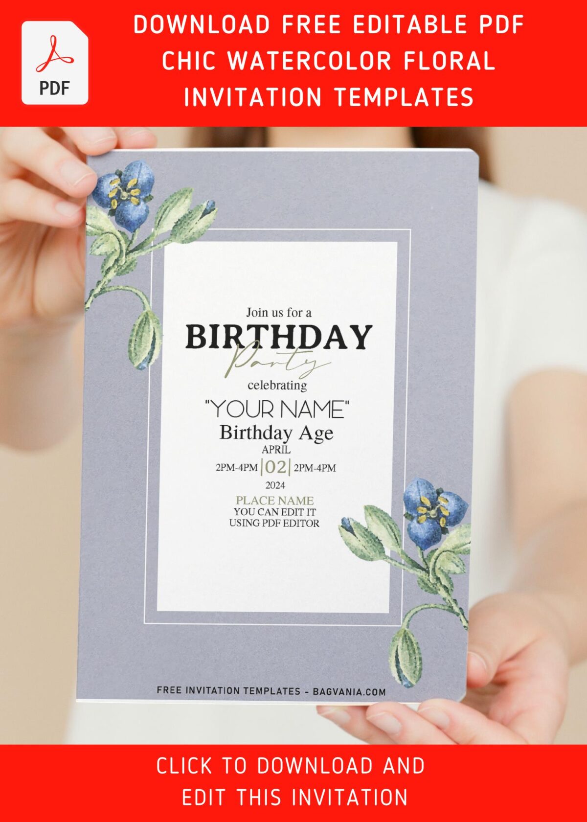 (Free Editable PDF) Garden Romance Floral Birthday Invitation Templates with watercolor lily