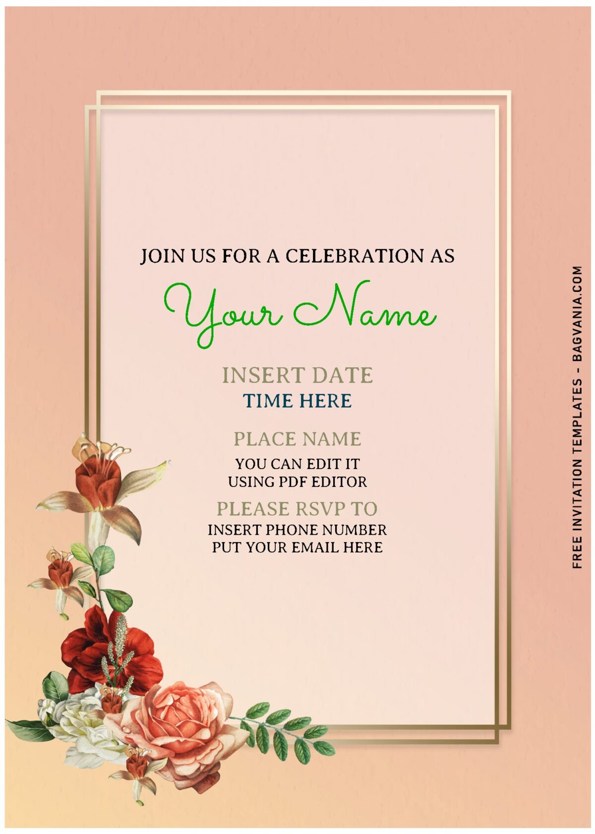 (Free Editable PDF) Rustic Watercolor Rose Birthday Invitation Templates with beautiful rose