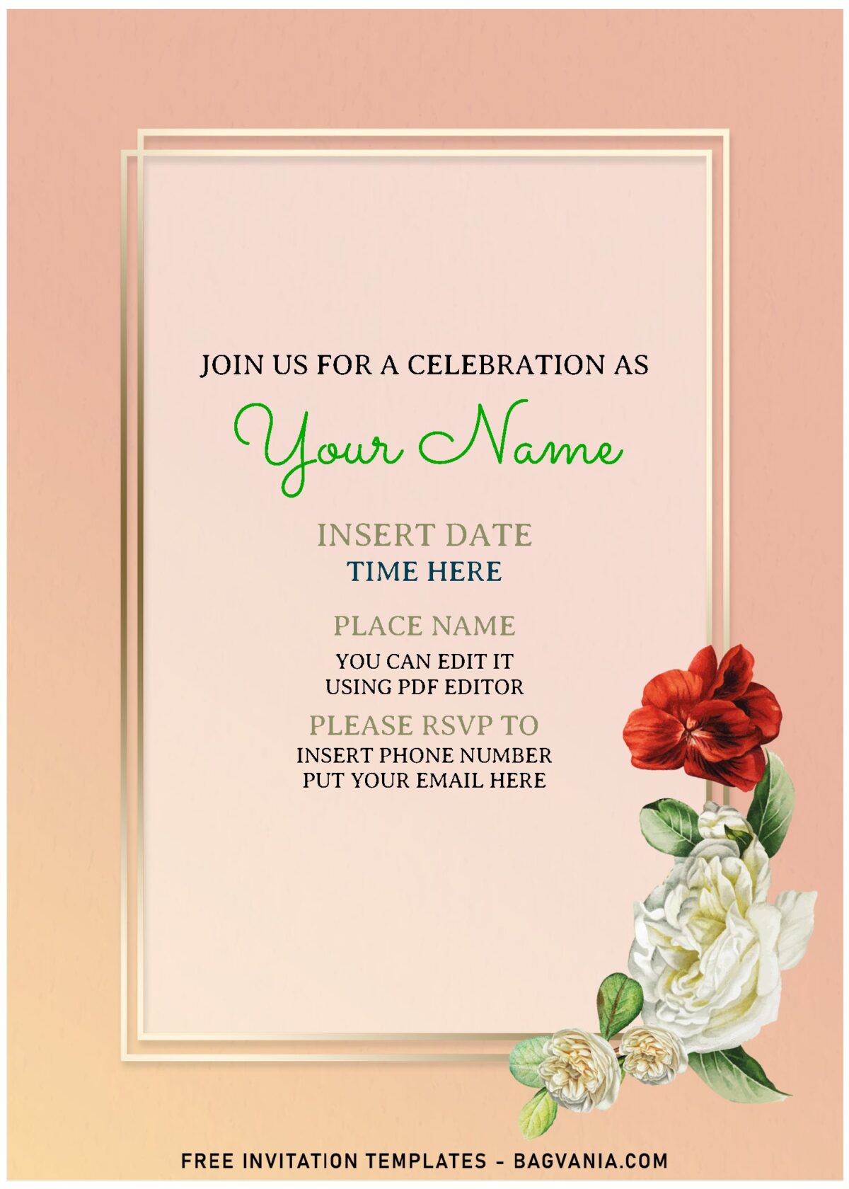 (Free Editable PDF) Rustic Watercolor Rose Birthday Invitation Templates with elegant script