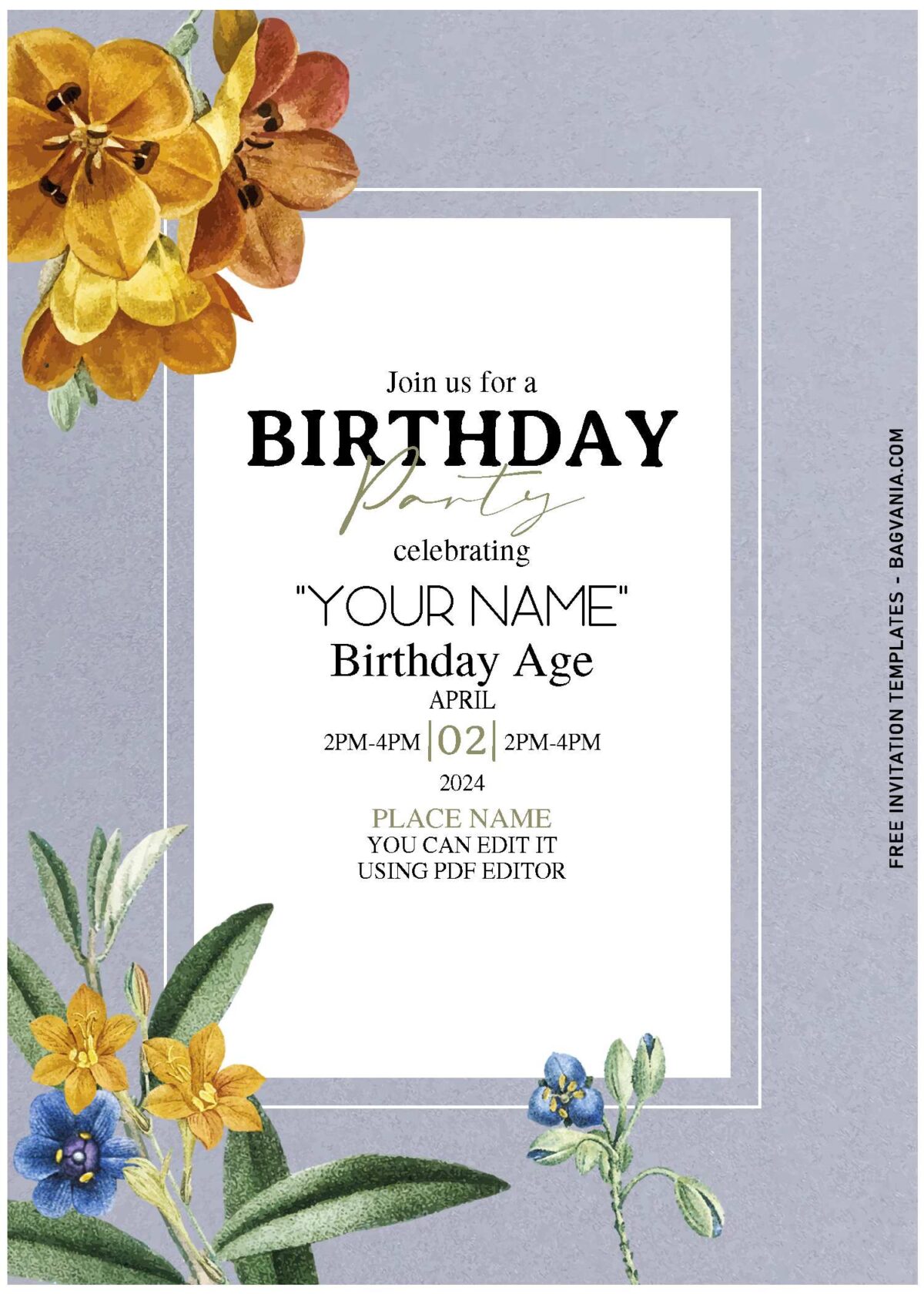 (Free Editable PDF) Garden Romance Floral Birthday Invitation Templates with vibrant watercolor floral