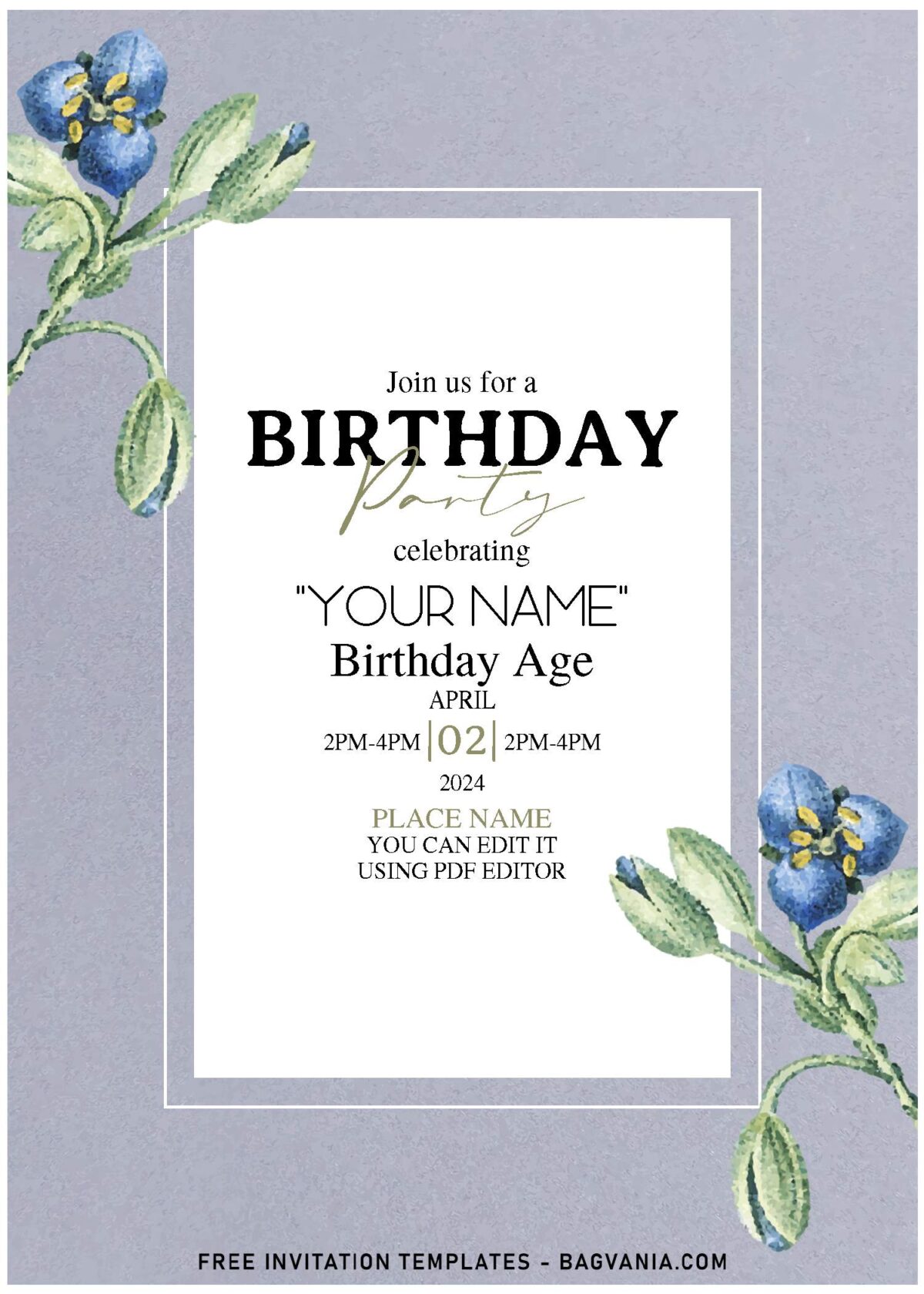 (Free Editable PDF) Garden Romance Floral Birthday Invitation Templates with portrait orientation design