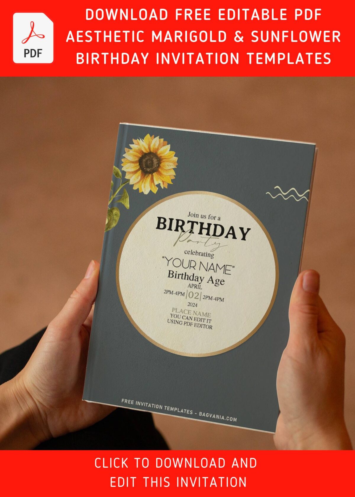 (Free Editable PDF) Aesthetic Marigold & Sunflower Garden Birthday Invitation with watercolor marigold