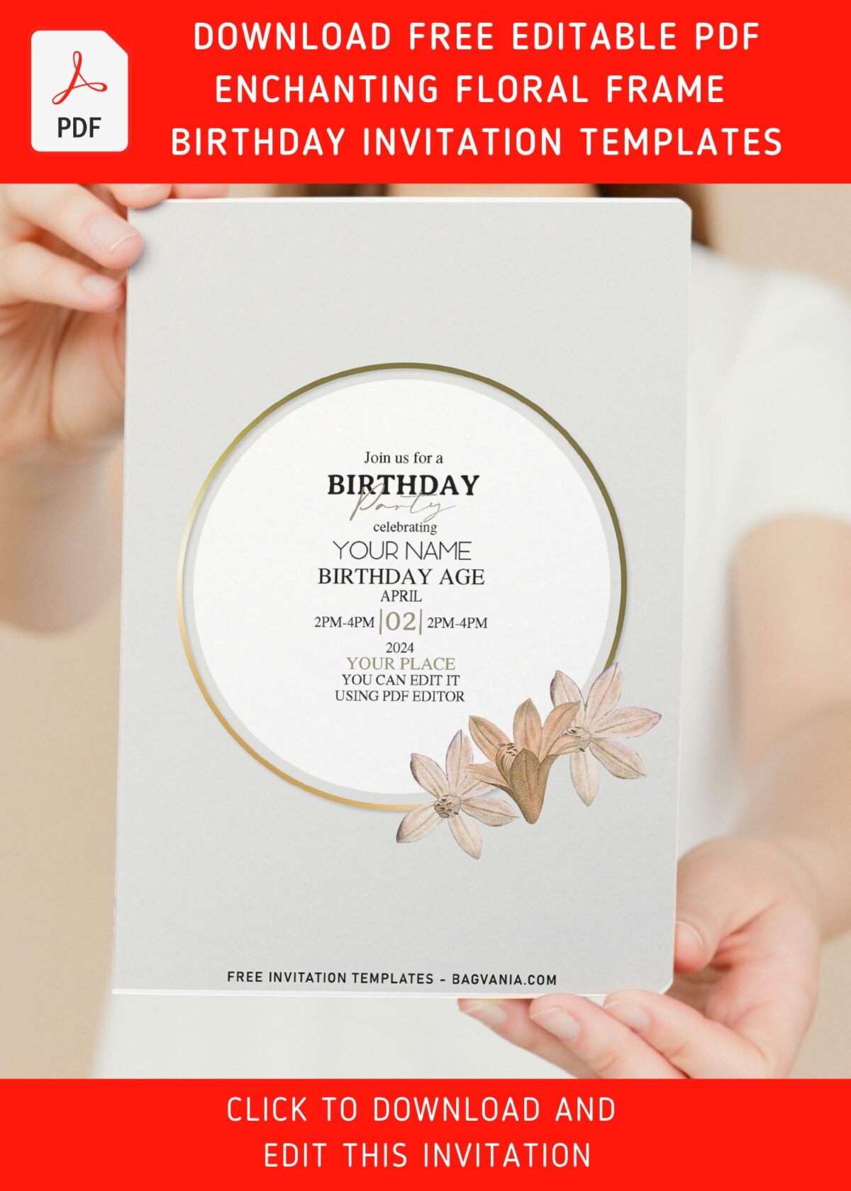 (Free Editable PDF) Attractive Floral Frame Birthday Invitation Templates with 