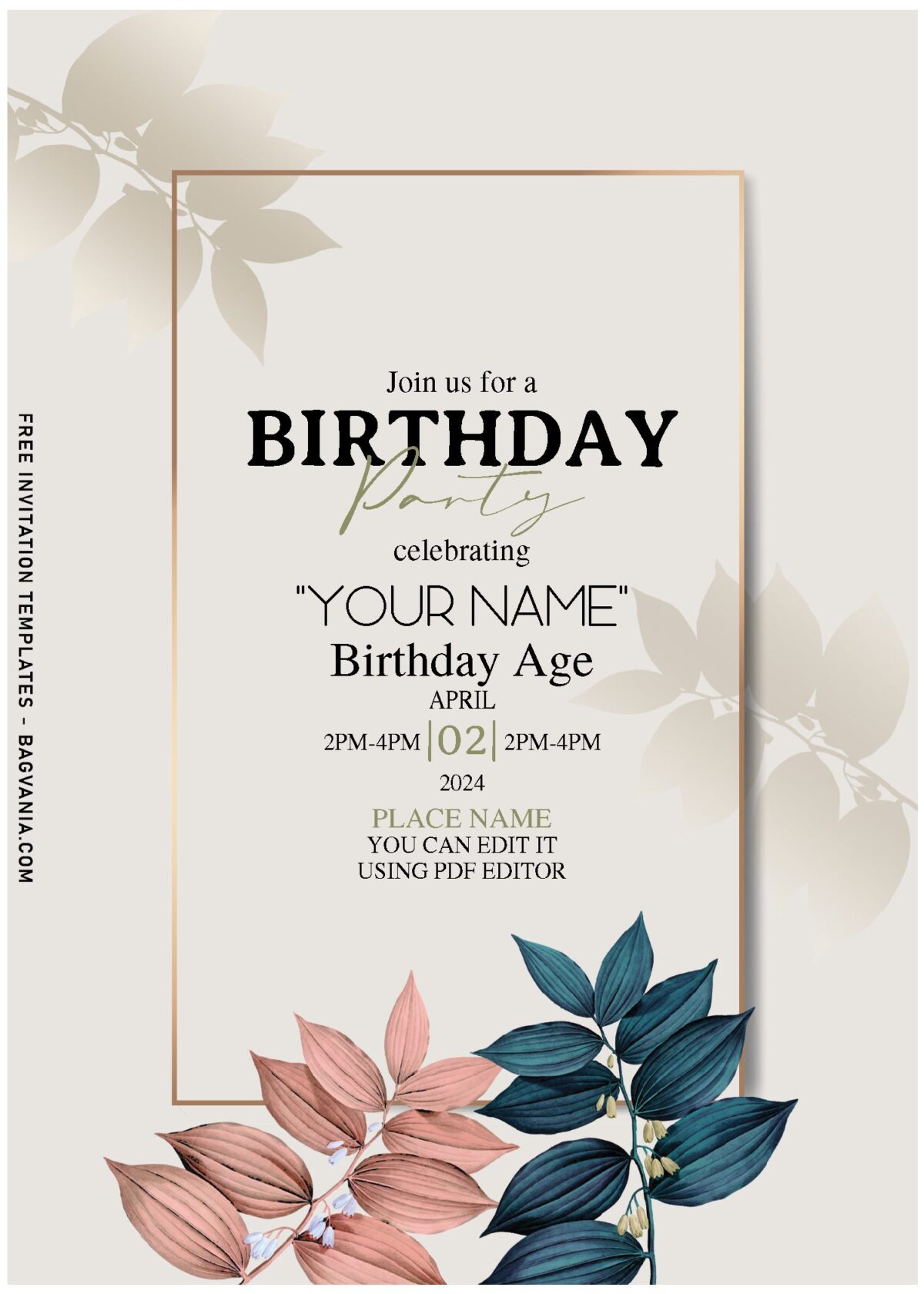 (Free Editable PDF) Garden Leaves Invitation Templates For Summer Celebrations with dried foliage