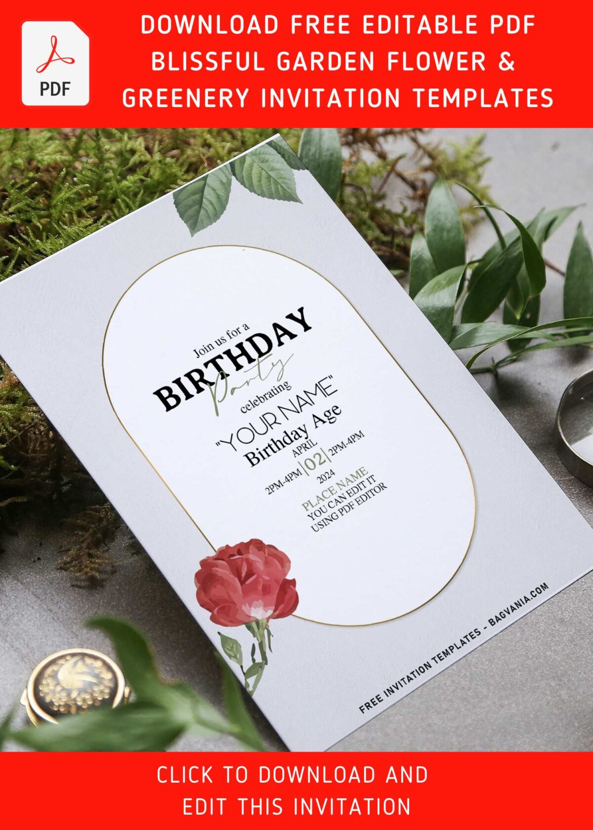 (Free Editable PDF) Blissful Garden Flower And Greenery Invitation Templates with green ash