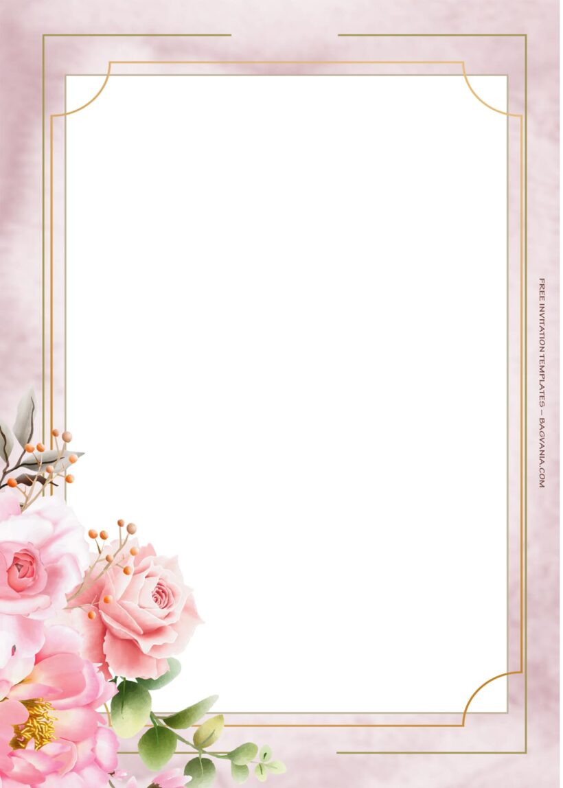 8+ Soft Pink Floral Gold Wedding Invitation Templates Six