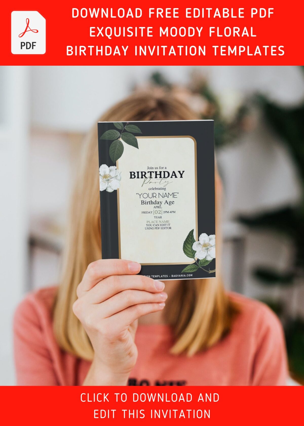 (Free Editable PDF) Stylish & Captivating Moody Floral Birthday Invitation Templates with floral vines