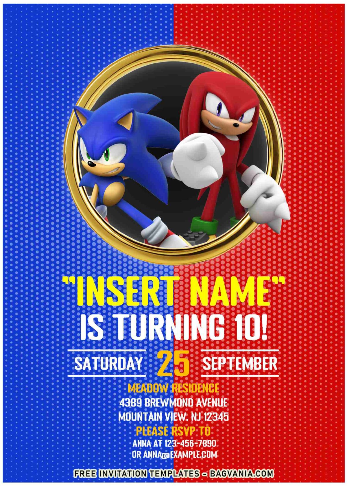 (Free Editable PDF) Sonic The Hedgehog Movie Themed Birthday Invitation Templates with Sonic Gold Ring