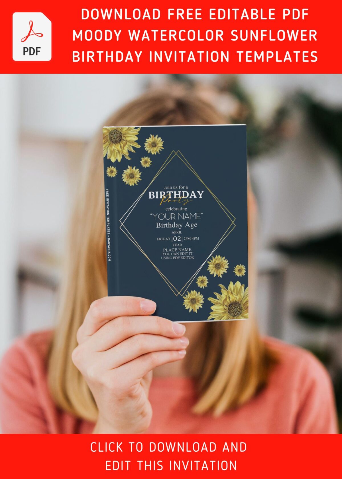(Free Editable PDF) Moody Warm Summer Sunflower Invitation Templates with gorgeous summer flowers
