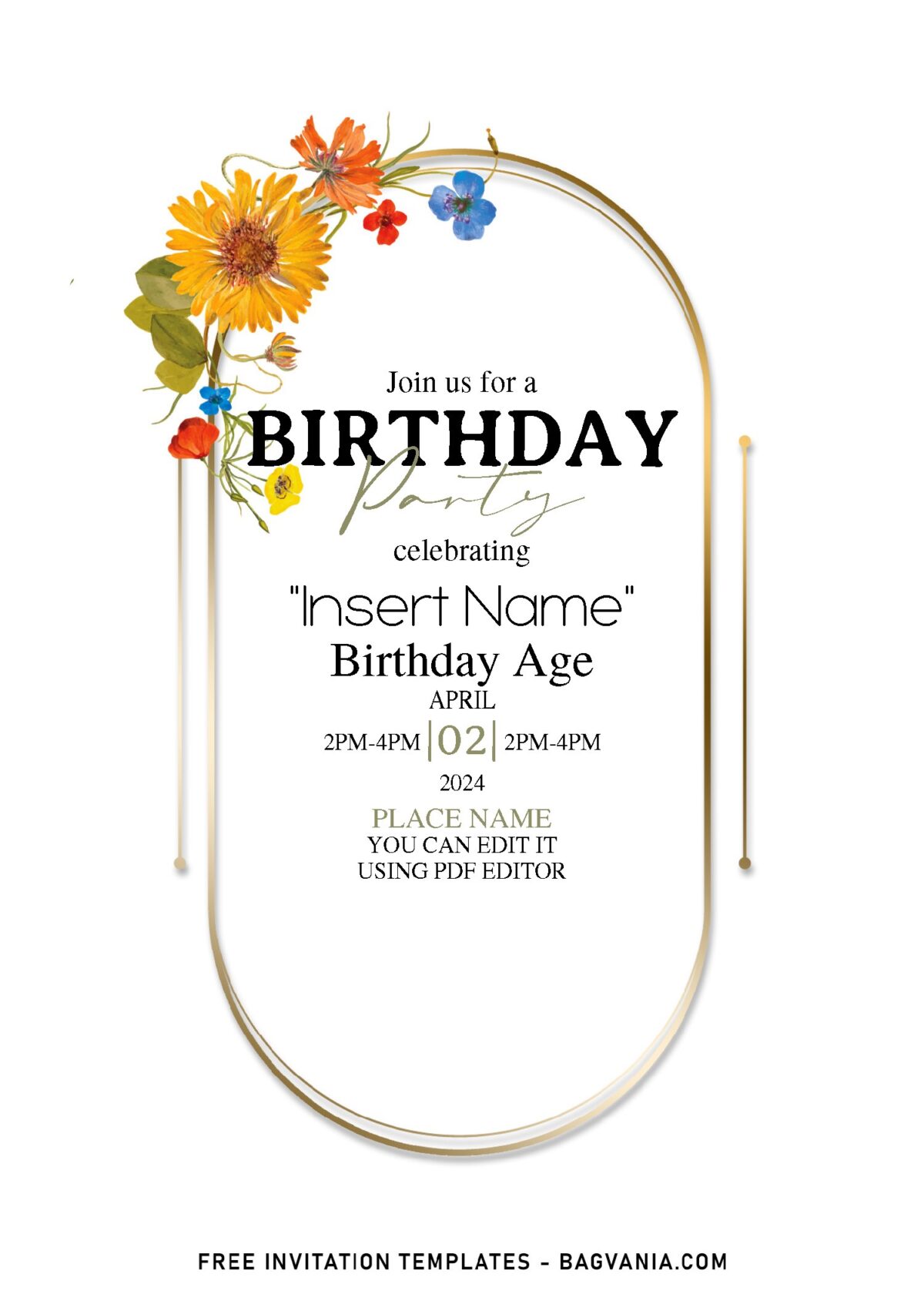 (Free Editable PDF) Whimsical Spring Birthday Invitation Templates with spring sunflower