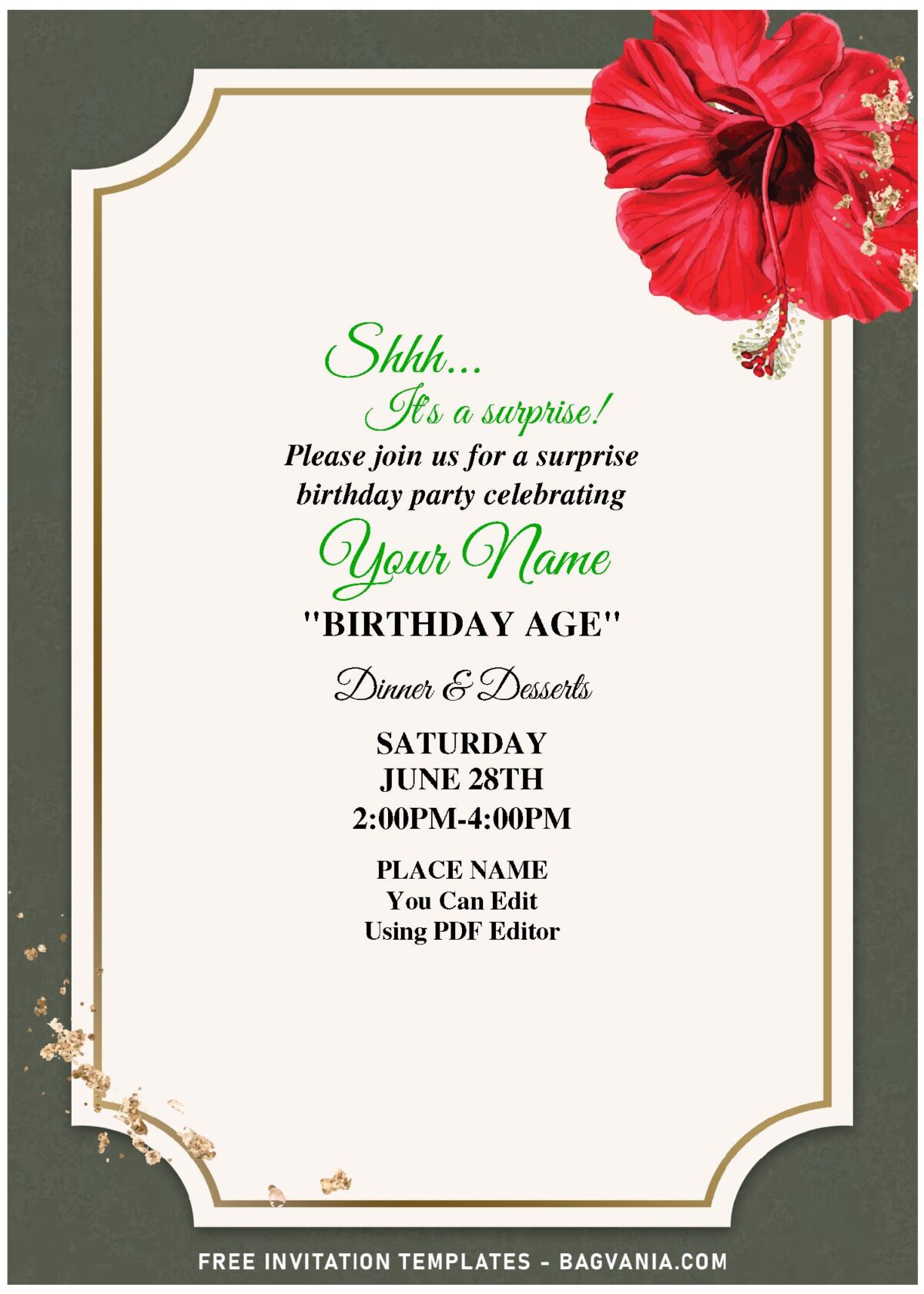 (Free Editable PDF) Lovely Floral Frame Birthday Invitation Templates with Hawaiian Hibiscus flower